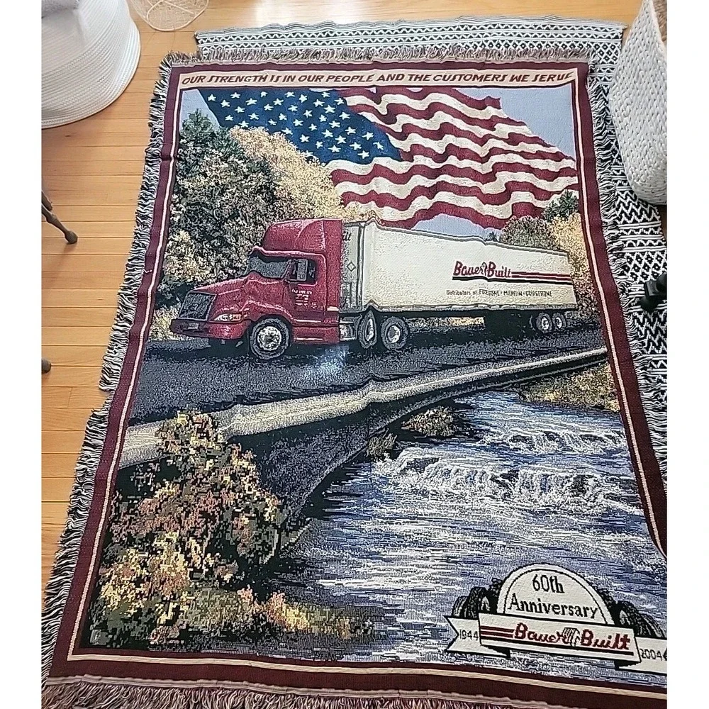 Bauer Built 60th Anniversary Patriotic Trucker USA Cotton throw blanket 54x80
